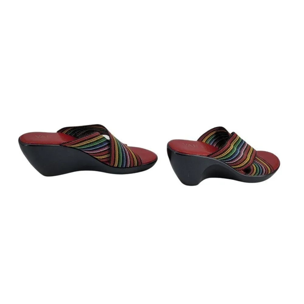 Vaneli Rainbow Thick Elastic Crisscross Strappy Comfort Slide On‎ Wedge Sz 9
